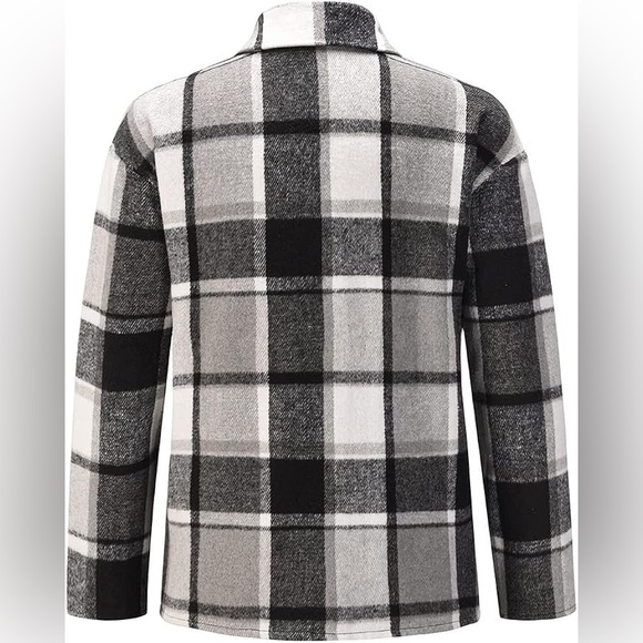 Plaid Shacket Jacket Casual Flannel Long Sleeve Outwear Lapel Open Front Trench - Picture 2 of 3